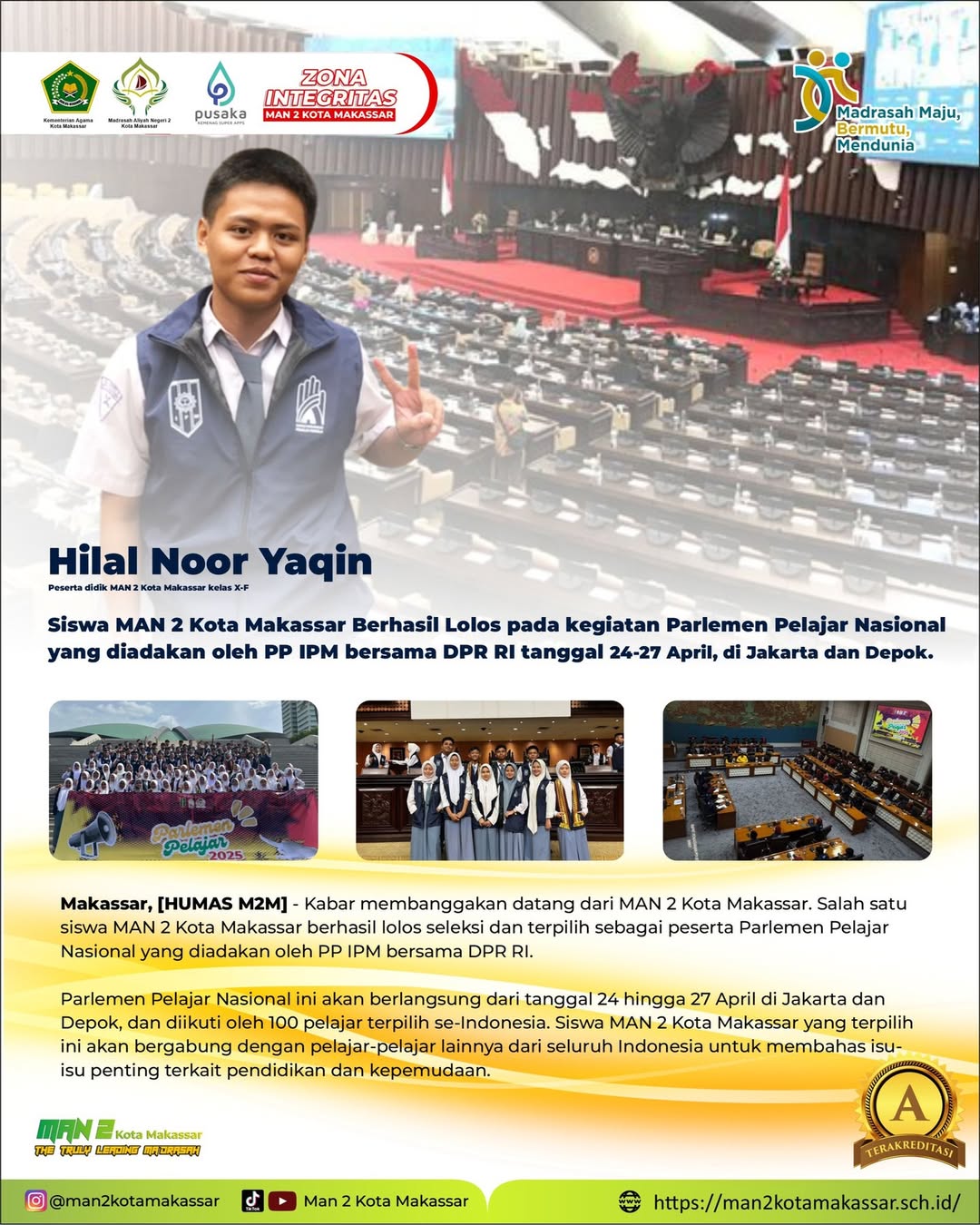 Siswa MAN 2 Kota Makassar Lolos Seleksi Parlemen Remaja 2025