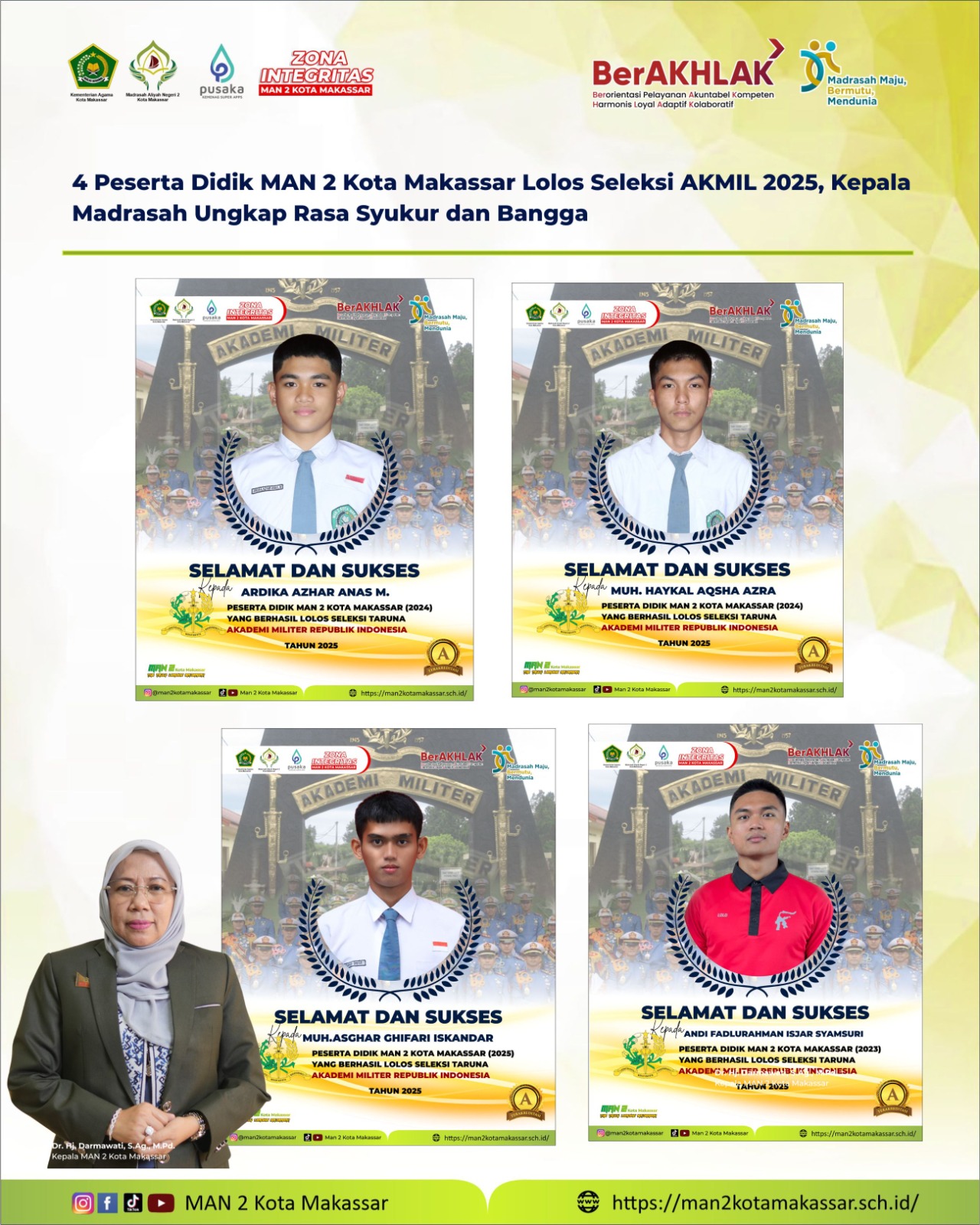4 Peserta Didik MAN 2 Kota Makassar Lolos Seleksi AKMIL 2025, Kepala Madrasah Ungkap Rasa Syukur dan